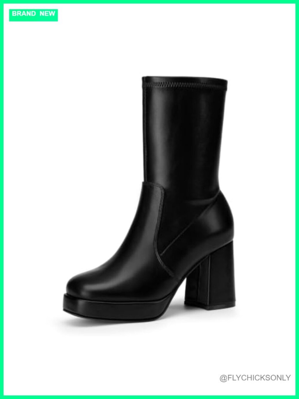 Platform Mid Calf Boots Stretch Chunky Block Heel Square Toe Fall Winter